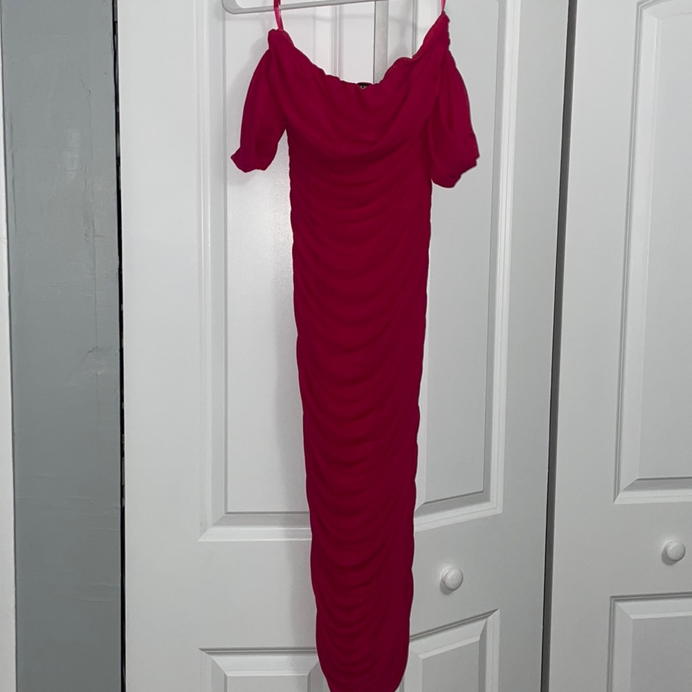 Pink off the shoulder cocktail dress